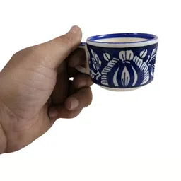 INDIA MEETS INDIA Blue & White 2 Pieces Ceramic Glossy Cups Set 100 ml Each image 3