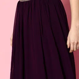 Sangria Purple Embroidered Shoulder Straps Choli Skirt With Shrug image 3