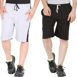 trendolo Pack of 2 Color Block Men Grey, Black Regular Shorts image 3