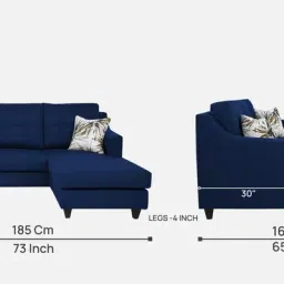 febonic Welly Fabric LHS Sectional Sofa (2+Lounger) in Royal Blue Colour image 2