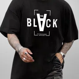 Men Graphic Print Round Neck Cotton Blend Black T-Shirt-image-1