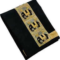 shershaan Men's Premium Silk Dhoti | 1.7m x 2.25m (42" x 88") Large Size | Black Solid Men Dhoti-picture-18