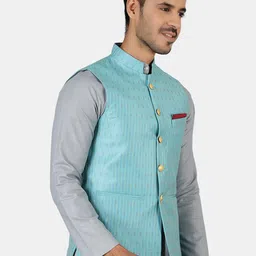 Wintage Men Blue Printed Woven Nehru Jackets image 2