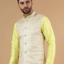 Wintage Floral Printed Cotton Silk Nehru Jacket image 5