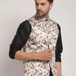 Kaifoo Floral Printed Satin Nehru Jacket image 5
