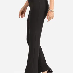 Women Regular Fit Black Polyester Trousers-image-9