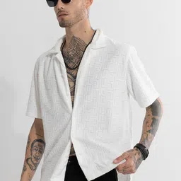 Snitch White Classic Self Designed Casual Shirt image 3