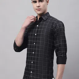 JAINISH Men Classic Windowpane Checks Casual Pure Cotton Shirt image 3