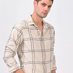 POE Men Smart Slim Fit Windowpane Checked Casual Shirt image 3