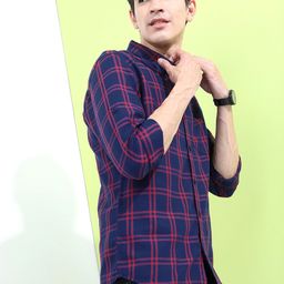HIGHLANDER Men Navy Blue Slim Fit Tartan Checked Casual Shirt image 3