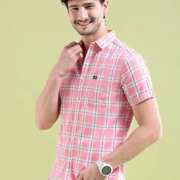 The Indian Garage Co Men Pink Windowpane Checked Casual Shirt image 4