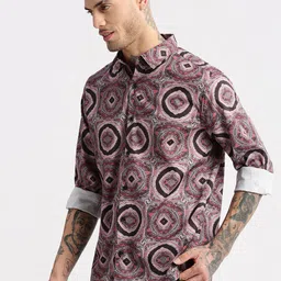 SHOWOFF Standard Spread Collar Slim Fit Opaque Printed Casual Shirt image 3