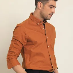 RARE RABBIT Men Auxfo Slim Fit Button-Down Collar Opaque Cotton Shirt image 3