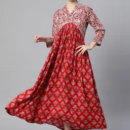 indibelle Women A-line Multicolor Maxi/Full Length Dress image 1