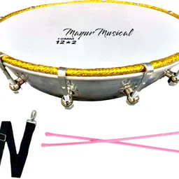 mayur musicals 12" Tasha Dhol | Handheld Indian Festival Drum with Sticks & Belt Nut & Bolts Dholak-picture-43
