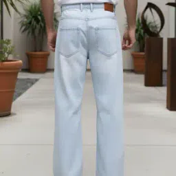 Shein Full Length Pleated Frayed Hem Mid Wash Jeans image 3