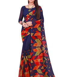 KALINI Navy Blue & Red Pack f 2 Printed Pure Georgette Saree image 3