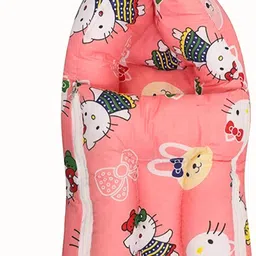 noniu New Born Baby Cotton Net Bedding Set with Carry Bag Combo (Peach) Convertible Bedding set image 3