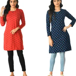 indiweaves Pack of 2 Women Self Design Wool Straight Kurta-picture-10