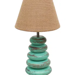 Homesake Brown & Blue Textured Wooden Table Lamp With Jude Shade LED Bulb Included image 2