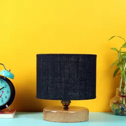 Devansh Black Wood Jute Table lamp With Wood Natural Base image 3