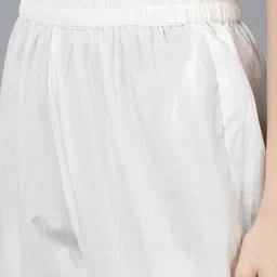 AHIKA White & Pink Floral Printed A-Line Pure Cotton Kurta with Trousers & Dupatta image 3