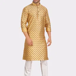 SHIWAM ETHNIX Floral Printed Mandarin Collar Kurta with Pyjamas image 3