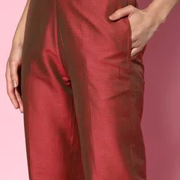 Shae by SASSAFRAS Women Rust Marron Embroidered Mirror Work Kurta with Trousers image 3