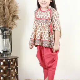 here&now x kinder kids Kinder Kids Girls Floral Printed Empire Gotta Patti Pure Cotton Kurti With Dhoti Pants image 3