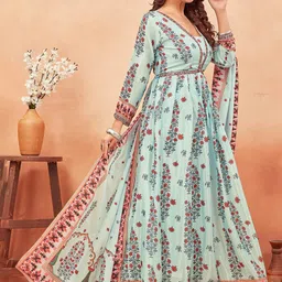 ODD BY chansi TRENDZ Floral Printed Mirror Work Anarkali Kurta With Palazzos & Dupatta image 3