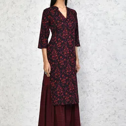 MIRAVAN Floral Printed Pure Cotton Straight Kurta with Sharara image 3