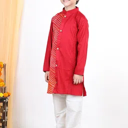 here&now x kinder kids Kinder Kids Boys Red Pure Cotton Kurta with Pyjamas image 3
