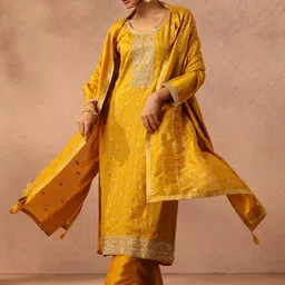 Libas Yellow Ethnic Motifs Embroidered Sequined Kurta with Trousers & With Dupatta image 1