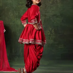 BAESD Girls Mirror Work Peplum Kurta With Dhoti Pants & Dupatta image 3