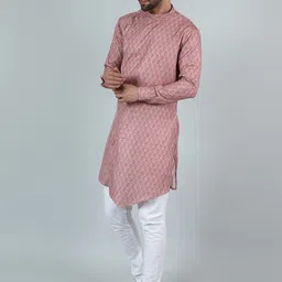 Wintage Ethnic Motifs Printed Band Collar Long Sleeves Straight Kurta with Pyjama image 3