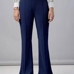 fuback Women Regular Fit Blue Cotton Blend Trousers-picture-20