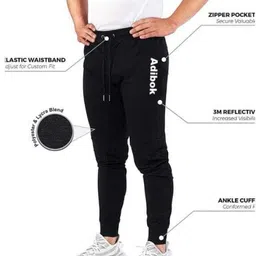 adibok Men Solid Black Track Pants image 3