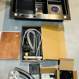 gloxy Nano Stainless Steel Handmade Kitchen Sink with Integrated Waterfall and Pull-Down Faucets/Soap Dispenser/ 2-Drain Basket, Smart Sink 30x18x9 Inches Vessel Sink image 5