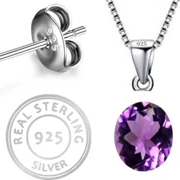 Femme Jam 925 Sterling Silver Natural Amethyst Gemstone Pendant & Chain for Women & Girls Sapphire White Gold Pendant image 4