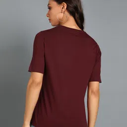 metronaut by flipkart Solid Women Round Neck Cotton Blend Maroon T-Shirt image 4