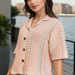 vairagee Women Boxy Fit Self Design Lapel Collar Casual Shirt image 3