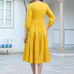 janasya Women Tiered Yellow Midi/Calf Length Dress image 2