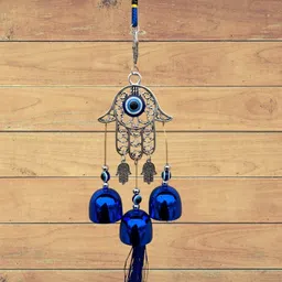 Evil Eye Hamsa Hand 3 Bells Brings Positive Vibes & Removes Negative Energy D44 Silver Plated Windchime-image-71