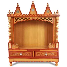 dzyn furnitures Abhikya Sadana Floor Rested Pooja Mandir without Door (Teak Gold) image 2