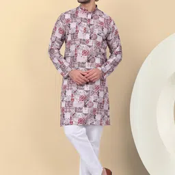 KRAFT INDIA Men Printed Keyhole Neck Flared Sleeves Kurta image 3