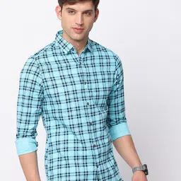 NIRVAAN Men Slim Fit Tartan Checked Pure Cotton Casual Shirt image 3