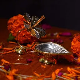 mahita collections Pure Silver Deepam Gold Coated Flower 11 grams Decorative Showpiece - 4.572 cm image 5