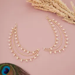 Multi Layer Long Ear Hair Bridal Wedding kaan Chain for Women & Girls Brass Clip-on Earring-image-20