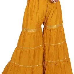 pinovo Women Relaxed Yellow Cotton Blend Trousers image 3