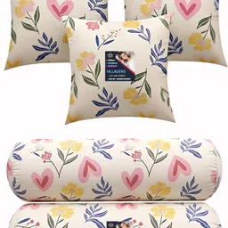 Microfibre Bolster Pack of 5 Floral Cushion and 2 Bolster-image-35